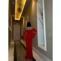 201725 RED COCKTAİL DRESS SCUBA FABRIC