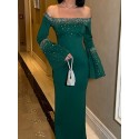 201726 GREEN COCKTAİL DRESS SCUBA FABRIC