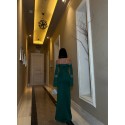 201726 GREEN COCKTAİL DRESS SCUBA FABRIC