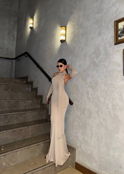 201784 BEIGE KLEID