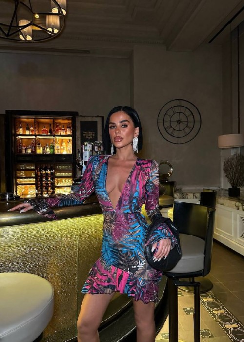 201808 GEMUSTERT KLEID MIKROSTOFF