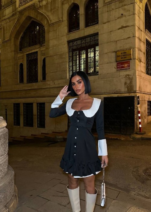 201815 SCHWARZ KLEID Tauchstoff