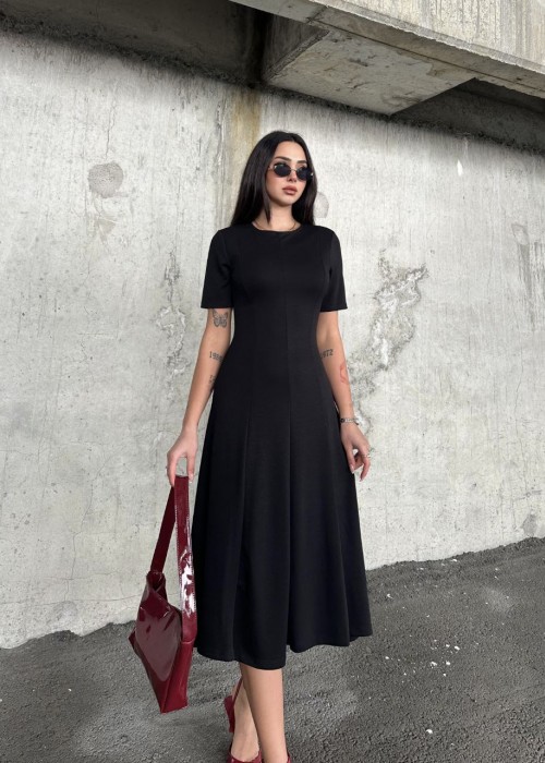 201957 SCHWARZ KLEID Modal Stoff