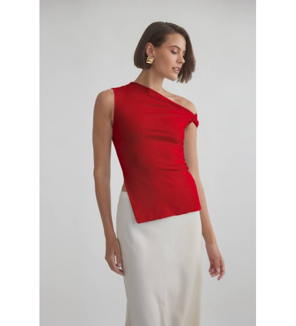 202216 RED BLOUSE SCUBA FABRIC