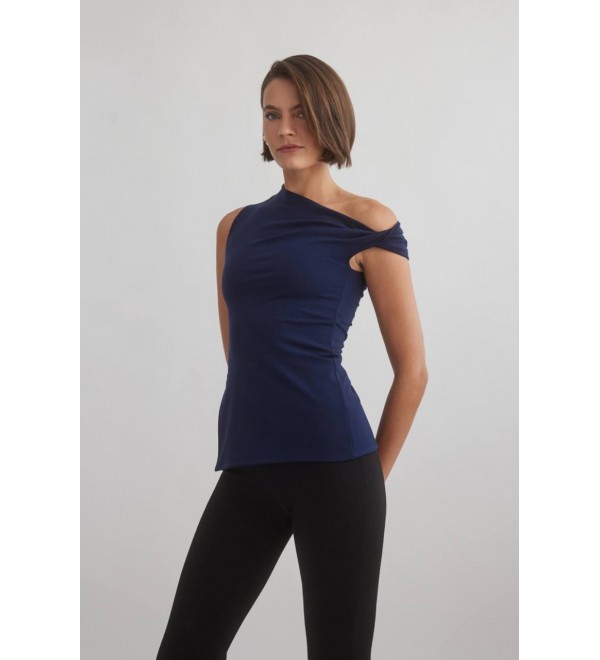 202218 NAVY BLUE BLOUSE DIVER FABRIC
