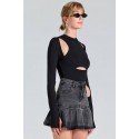 202225 SCHWARZ BLUSE Tauchstoff