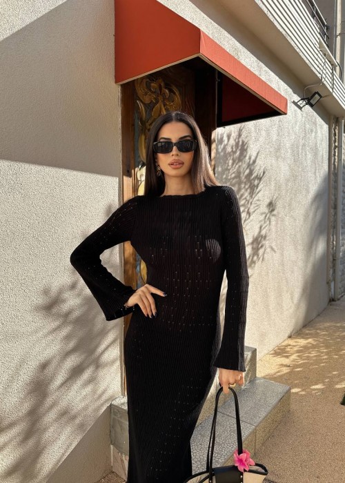 202312 SCHWARZ KLEID STRICKWAREN