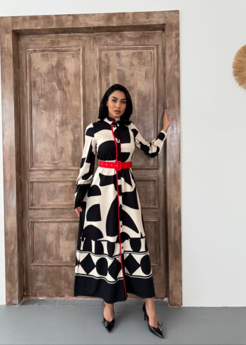 202468 GEMUSTERT KLEID ATLAS STOFF