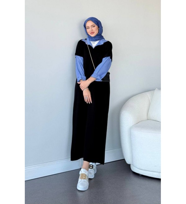 202729 GARNİLİ TESETTÜR ELBİSE GARNİLİ