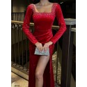 202779 ROT COCKRAİLKLEİD SAMT