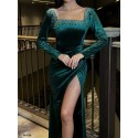 202780 GREEN COCKTAİL DRESS VELVET