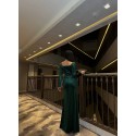 202780 GREEN COCKTAİL DRESS VELVET