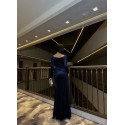 202781 NAVY BLAU COCKRAİLKLEİD SAMT