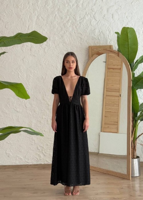 202785 SCHWARZ KLEID Brodengewebe