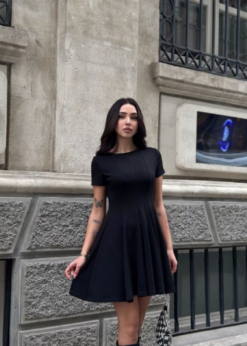 202825 SCHWARZ KLEID Modal Stoff