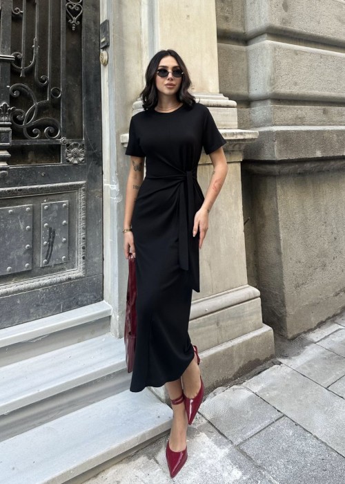 202833 SCHWARZ KLEID Modal Stoff