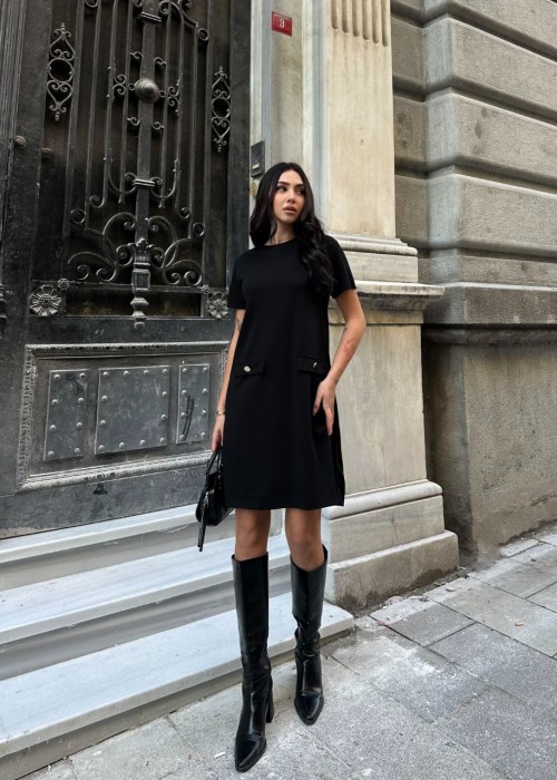202844 SCHWARZ KLEID Modal Stoff