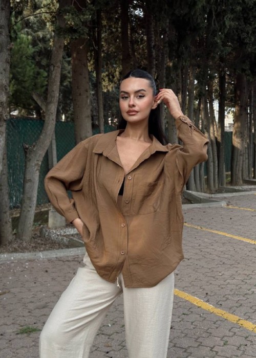 202936 KAHVE GÖMLEK MODAL KUMAŞ