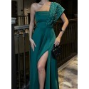 203031 GREEN COCKTAİL DRESS SCUBA FABRIC