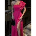 203032 FUCHIA COCKTAİL DRESS SCUBA FABRIC