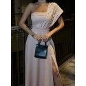 203034 BEIGE COCKTAİL DRESS SCUBA FABRIC