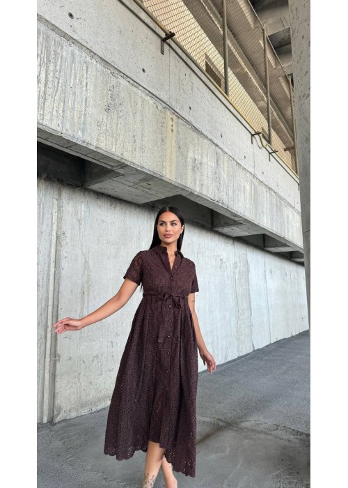 203185 KAFFEE KLEID Brodengewebe