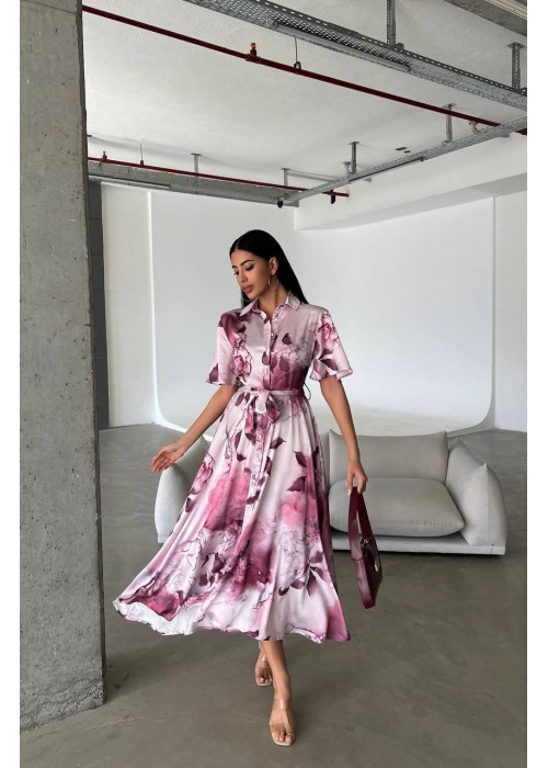 203188 GEMUSTERT KLEID SATINSTOFF