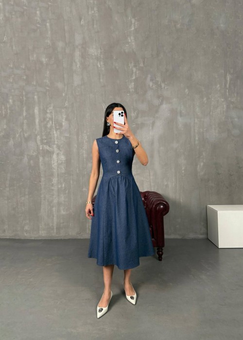 203358 NAVY BLAU KLEID TENCEL STOFF