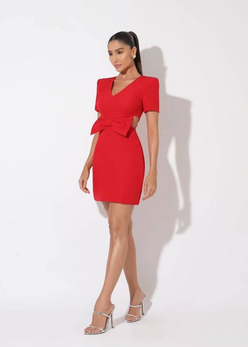 203615 ROT KLEID ATLAS STOFF