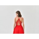 203654 RED COCKTAİL DRESS CHIFFON FABRIC