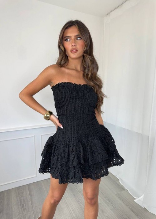203895 SCHWARZ KLEID Brodengewebe