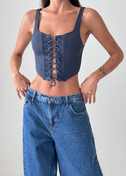 203915 LACİVERT BLUZ CROP 