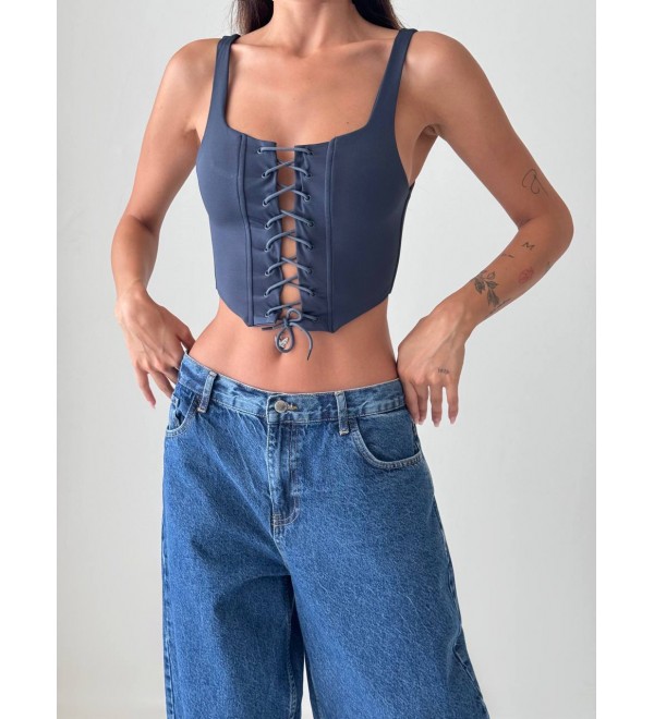 203915 NAVY BLUE BLOUSE CROP
