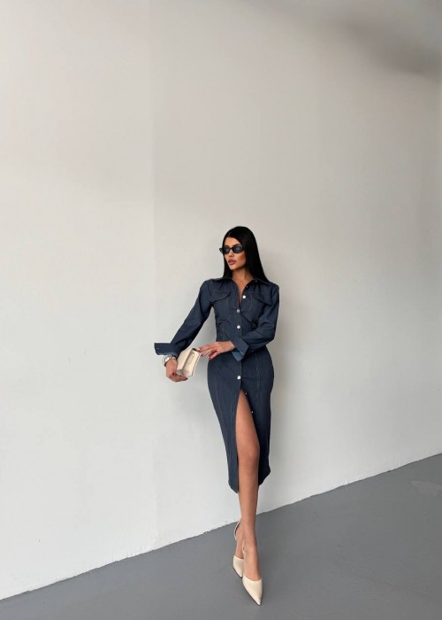 204020 NAVY BLAU KLEID TENCEL STOFF
