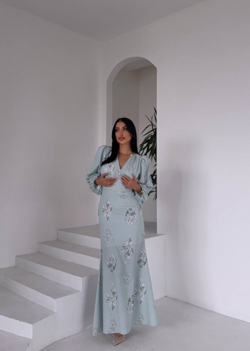 204125 BLAU KLEID SATINSTOFF