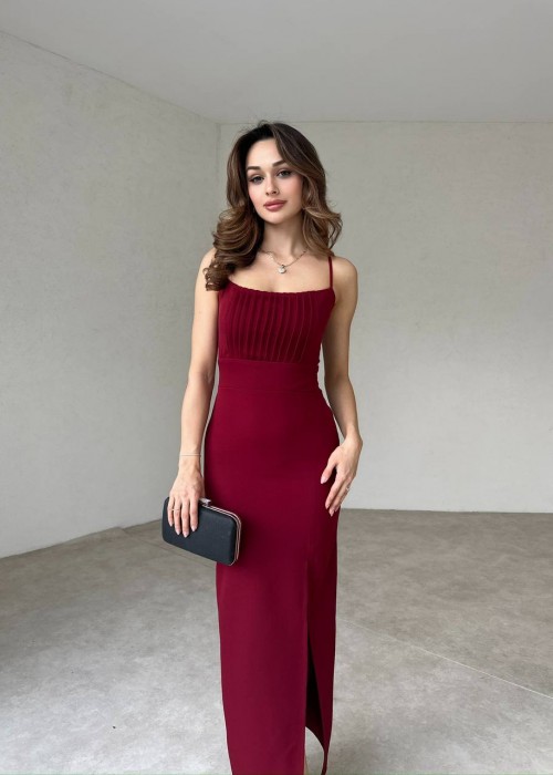 204129 BORDO KLEID ATLAS STOFF