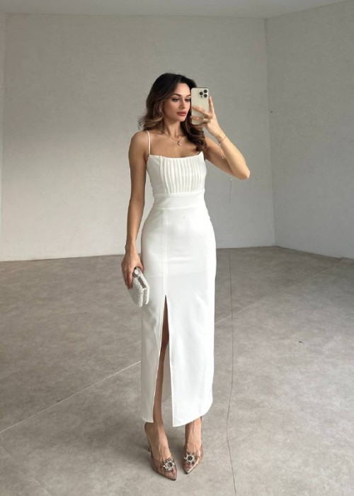 204131 WEISS KLEID ATLAS STOFF