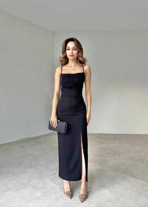 204132 SCHWARZ KLEID ATLAS STOFF