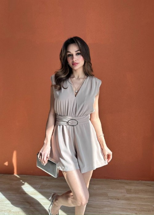 204134 GRAU KLEID JESİCA ŞORTLU ELBİSE