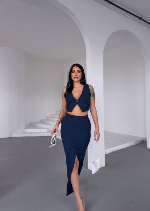 204137 NAVY BLUE SUİT LINEN FABRIC