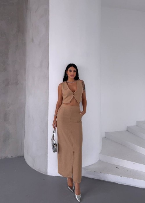 204138 CAMEL SUİT LINEN FABRIC