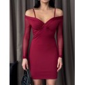 204272 BORDO COCKTAİL DRESS DIVER FABRIC