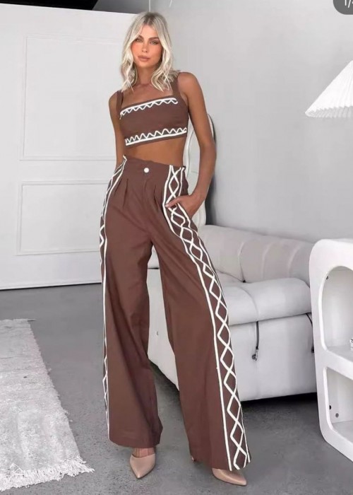 204315 COFFEE SUİT EMBROIDERY DETAILED