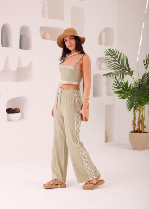 204317 CREAM SUİT EMBROIDERY DETAILED