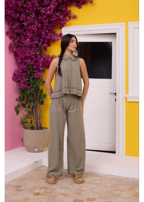 204323 KHAKI SUİT EMBROIDERY DETAILED