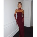 204353 BORDO COCKTAİL DRESS SCUBA FABRIC