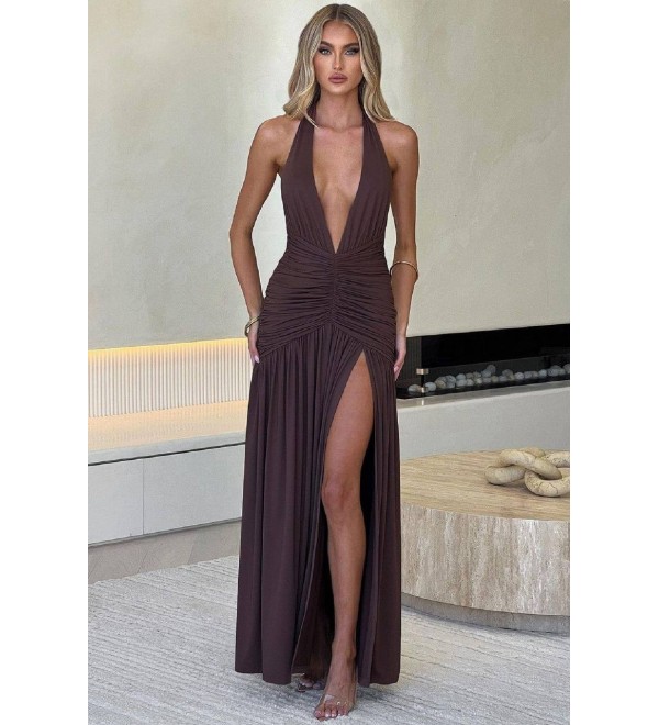 204580 KAHVE ELBİSE SANDY KUMAŞ