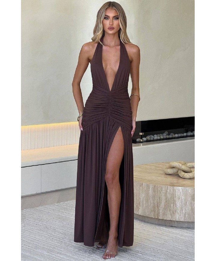 204580 KAHVE ELBİSE SANDY KUMAŞ