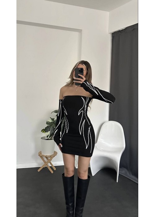 204583 SCHWARZ KLEID VISKOSE STOFF
