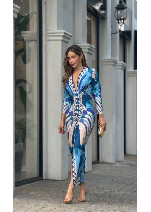 204605 GEMUSTERT KLEID Tauchstoff